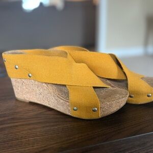 Lucky Brand Mustard Yellow Wedge Sandals